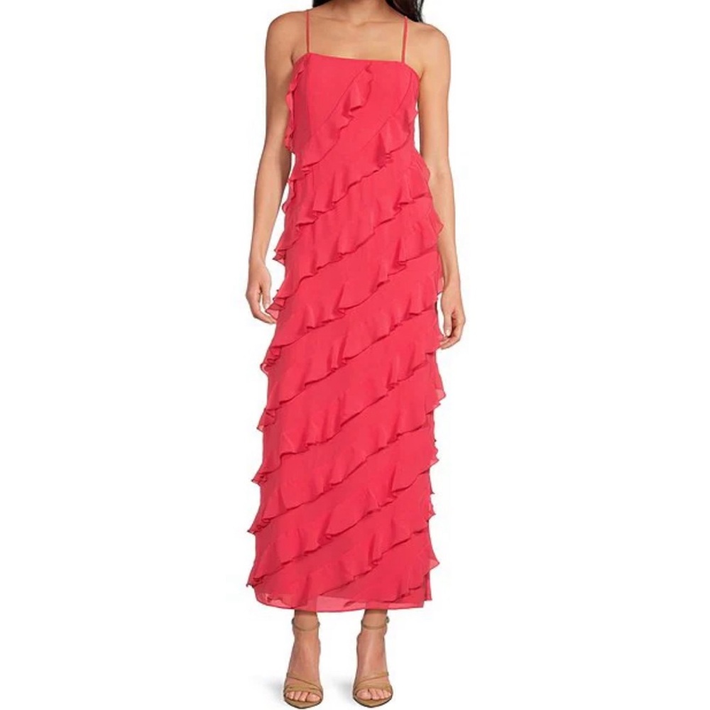 Gianni Bini Chiffon long dress - 8 - pink/watermelon